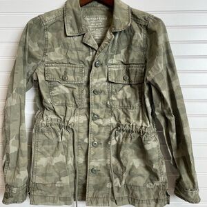 American Eagle Women’s Camo Military Drawstring Jacket Small 100% Cotton
